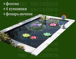 Пруд прямоугольный с фонтаном 2,7×1,8, глубина 0,4